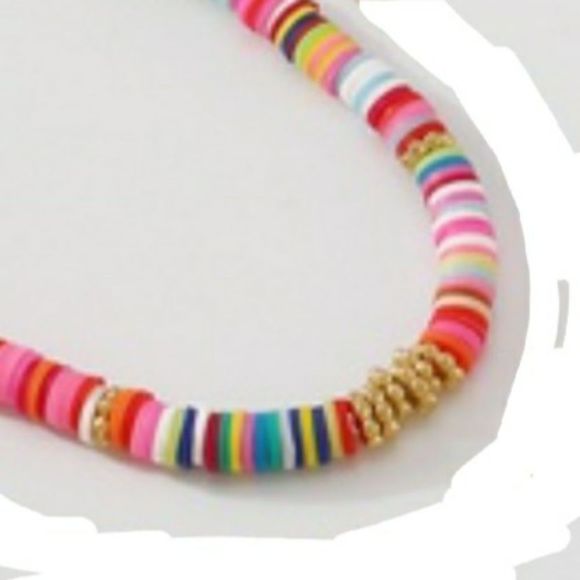 Layered Multi-color Faux Puka Shell Necklace Gold Tone Chain - Picture 6 of 12